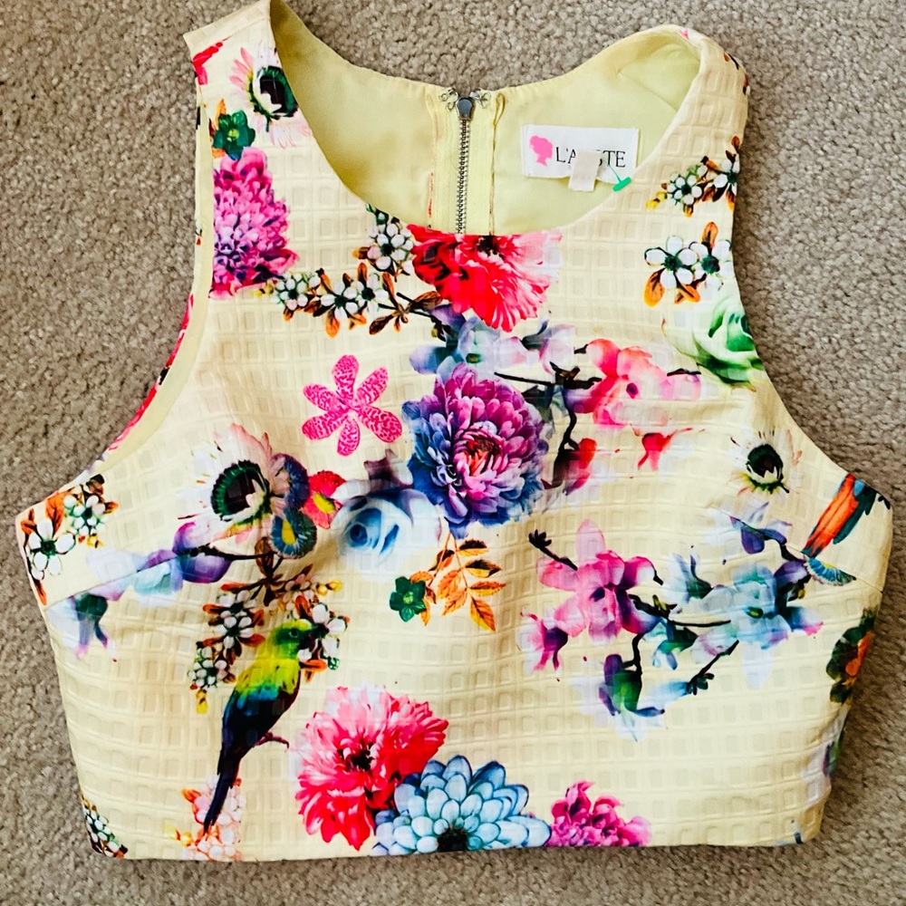 L’Atiste Floral Yellow Cropped Sleeveless Top